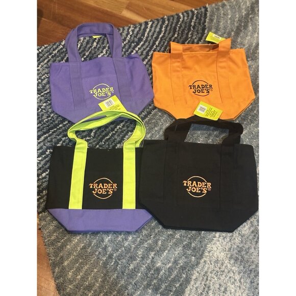 Lot Of 4 Trader Joes Halloween Trick Or Treat Mini Tote Bags. 24 Hour Ship Out! - Picture 1 of 3